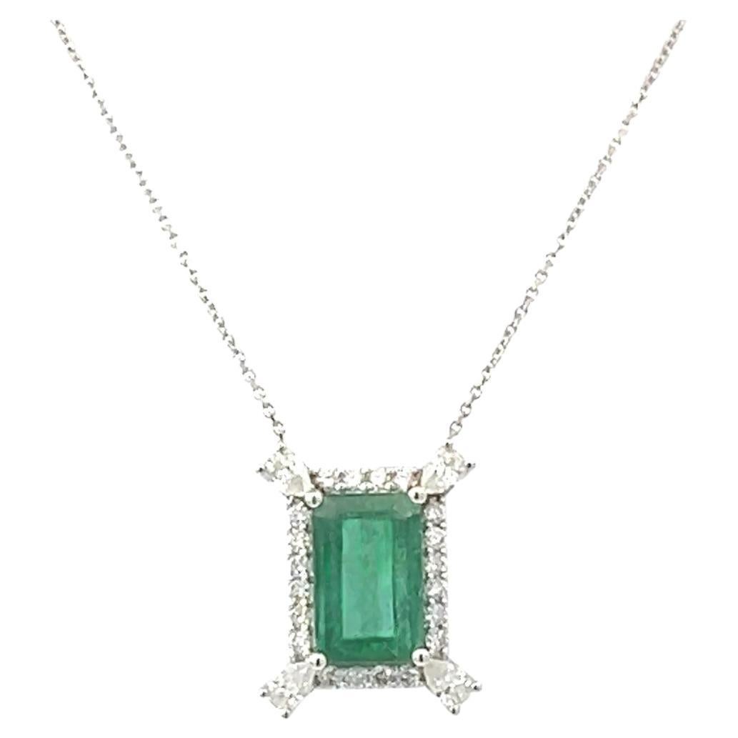 Natural Emerald Diamond Necklace 18" 14k Gold 6.04 TCW Certified