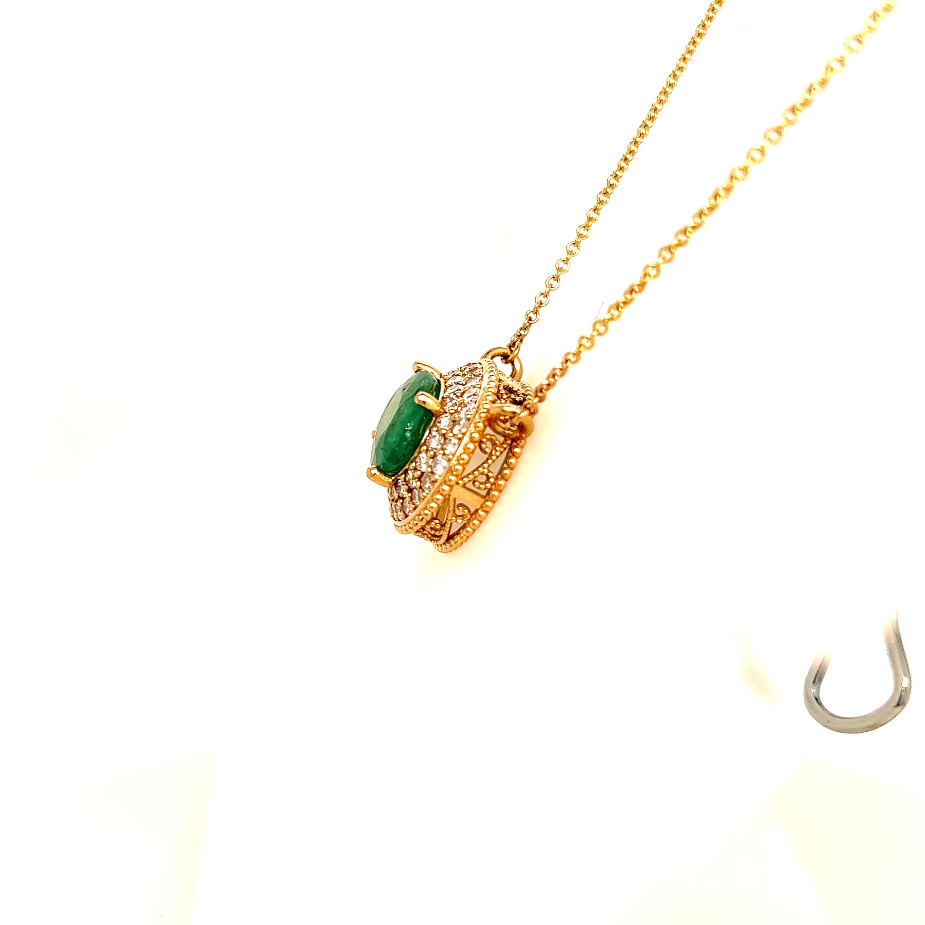 Natural Emerald Diamond Necklace 14k Gold 6.29 Tcw Certified For Sale 5