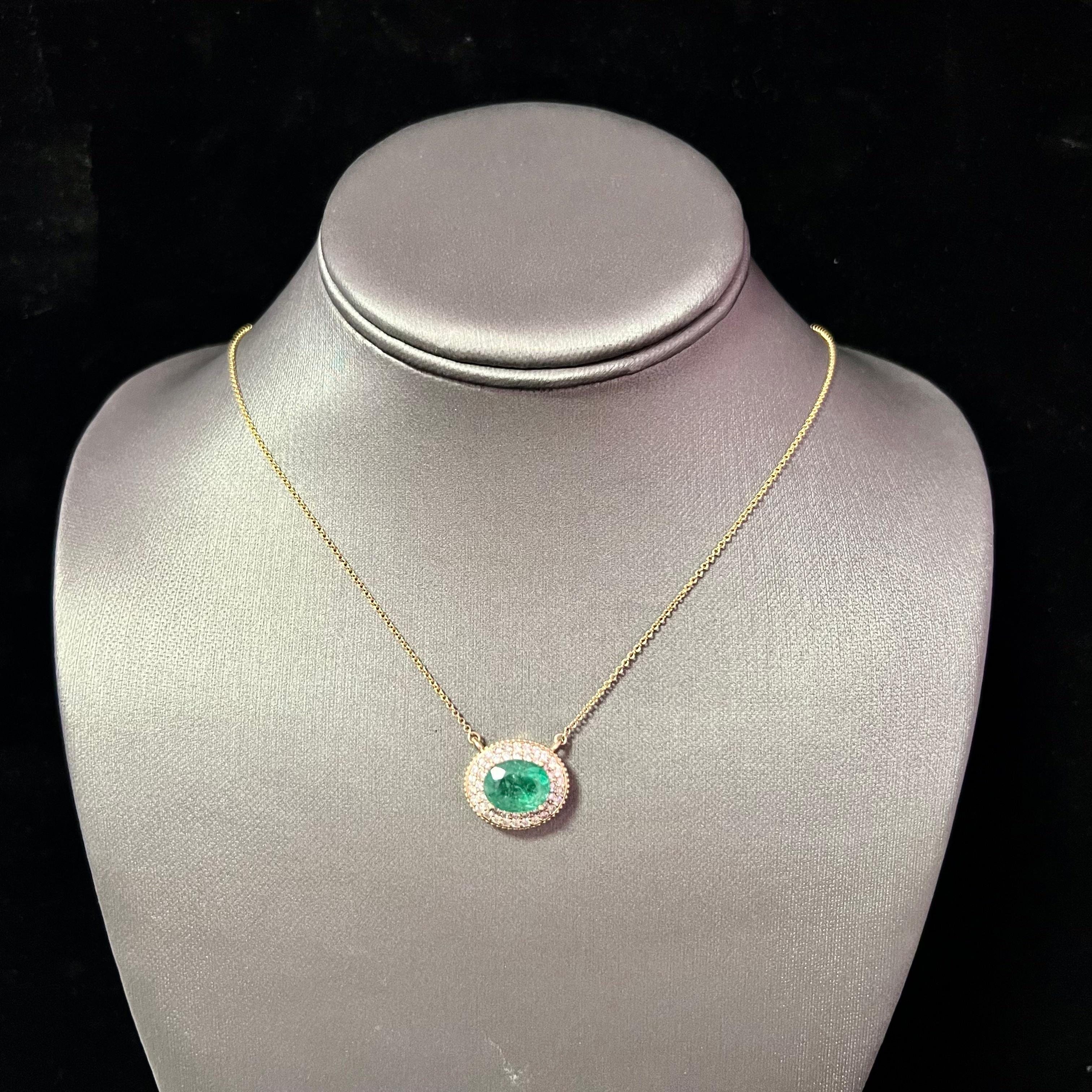 Round Cut Natural Emerald Diamond Necklace 14k Gold 6.29 Tcw Certified For Sale