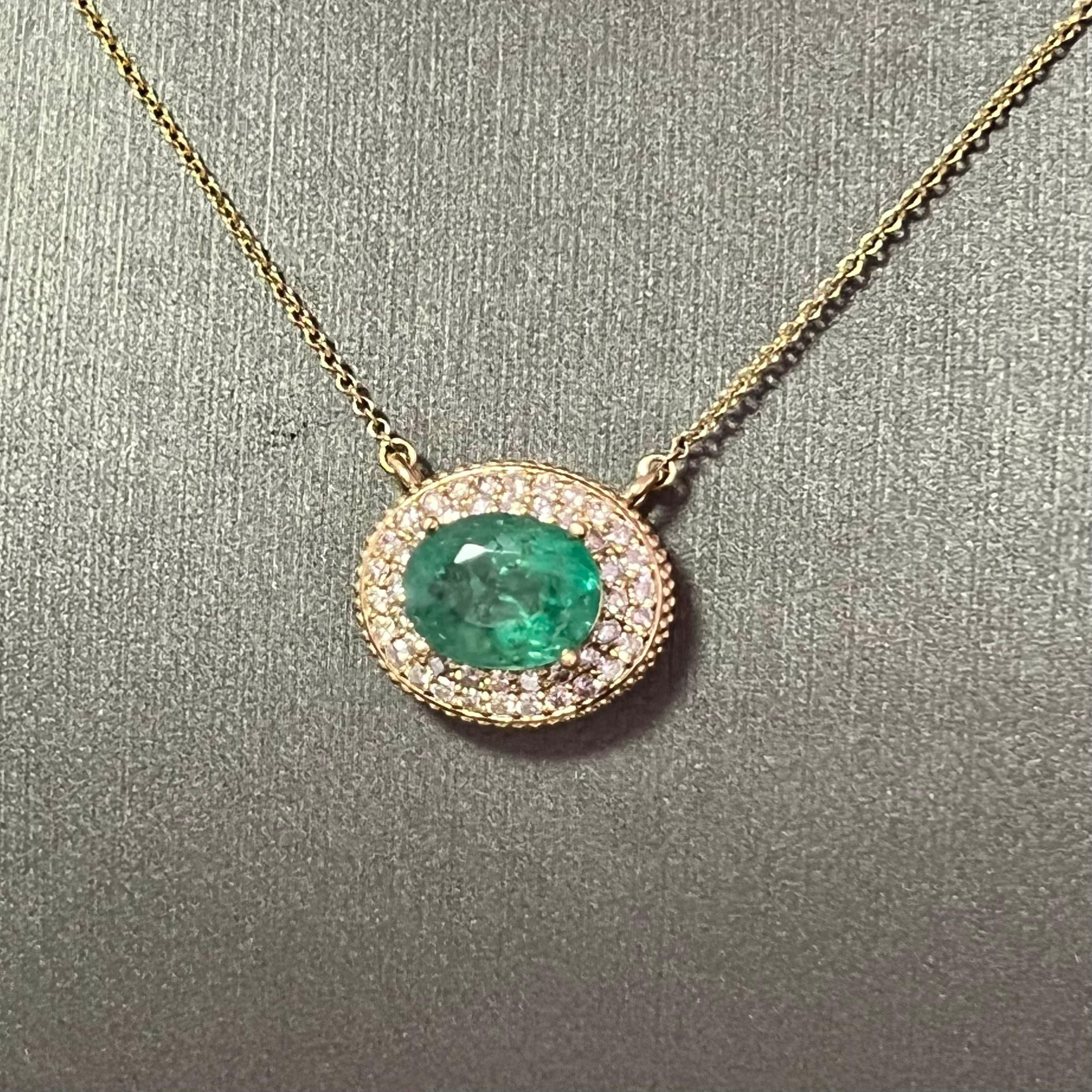 Women's Natural Emerald Diamond Necklace 14k Gold 6.29 Tcw Certified For Sale