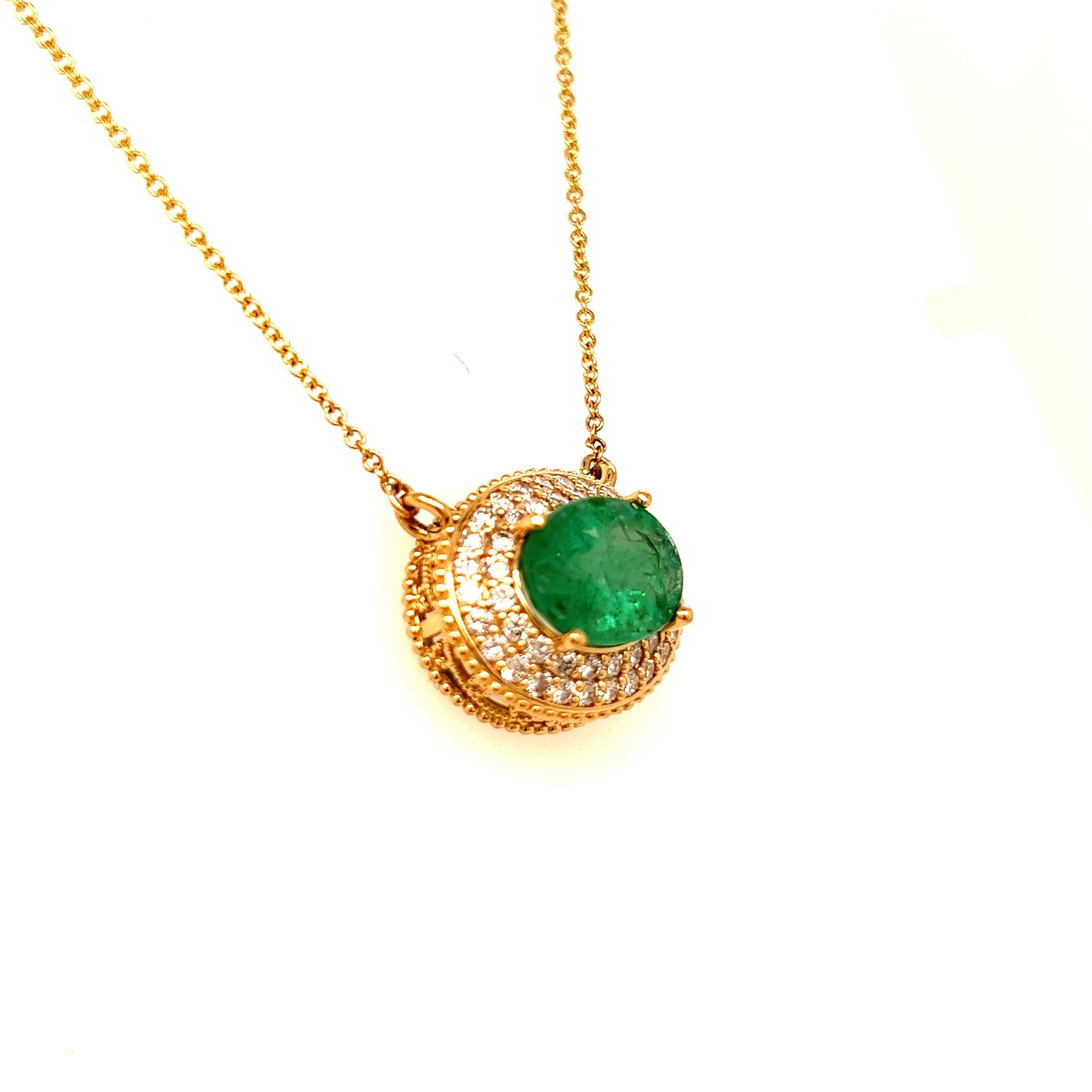 Natural Emerald Diamond Necklace 14k Gold 6.29 Tcw Certified For Sale 1