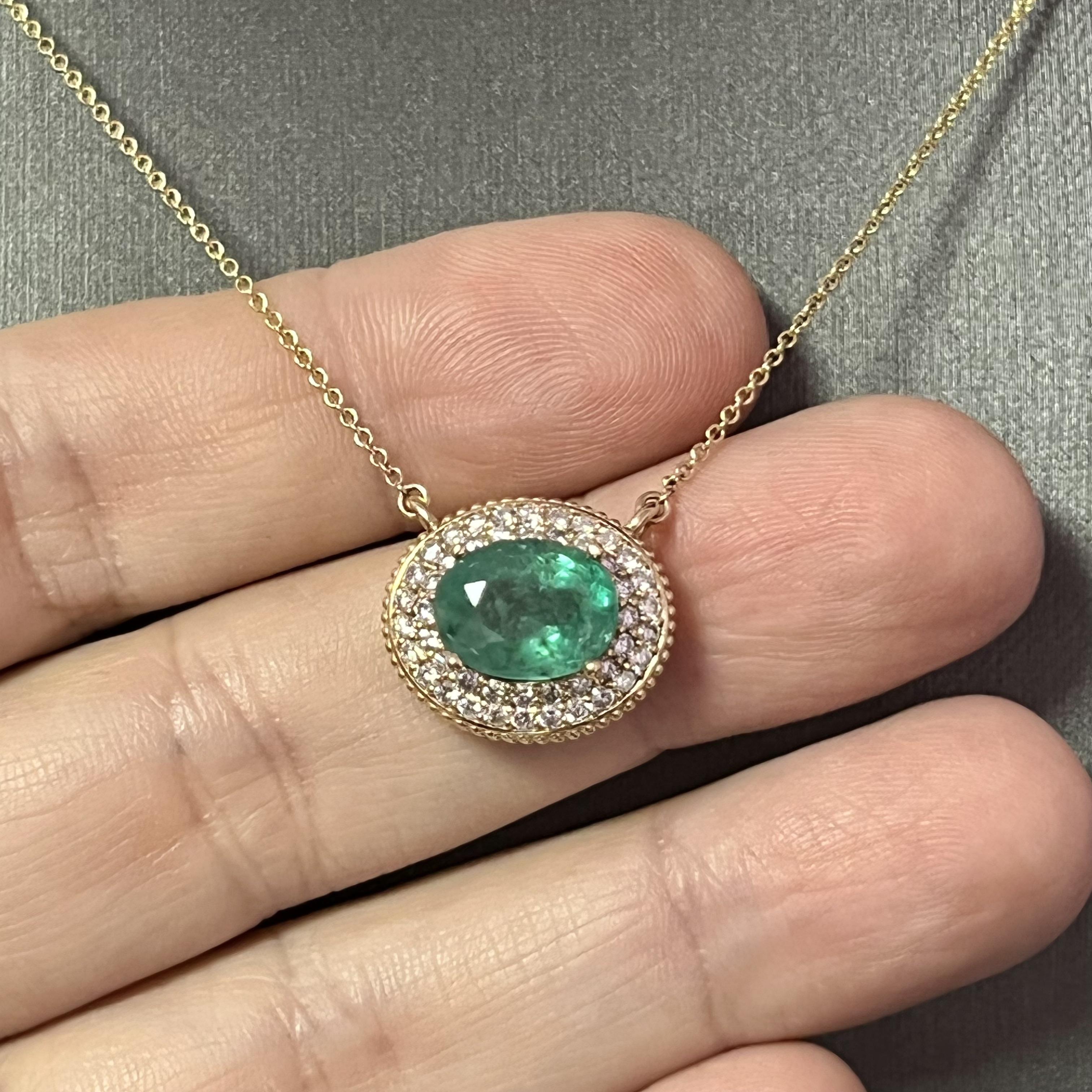 Natural Emerald Diamond Necklace 14k Gold 6.29 Tcw Certified For Sale 2