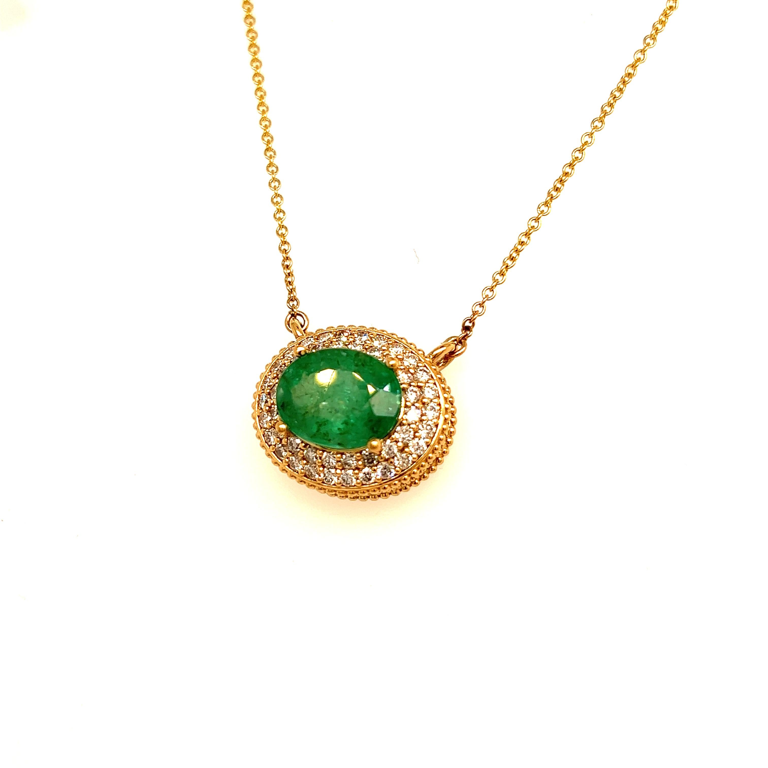 Natural Emerald Diamond Necklace 14k Gold 6.29 Tcw Certified For Sale 3