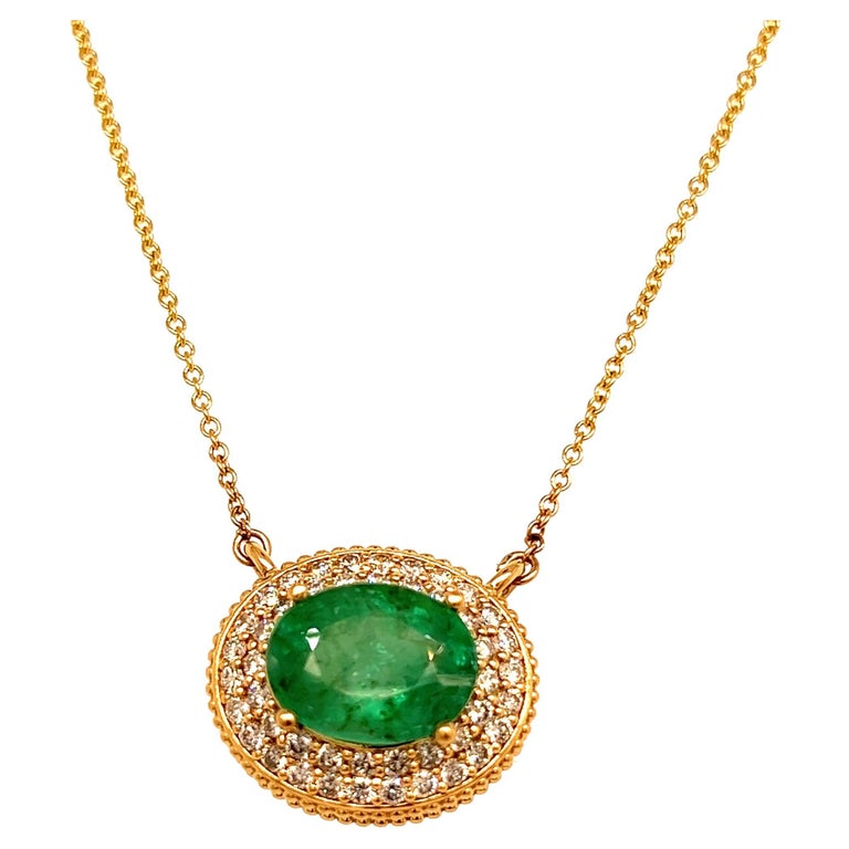 Natural Emerald Diamond Necklace 14k Gold 6.29 Tcw Certified For Sale