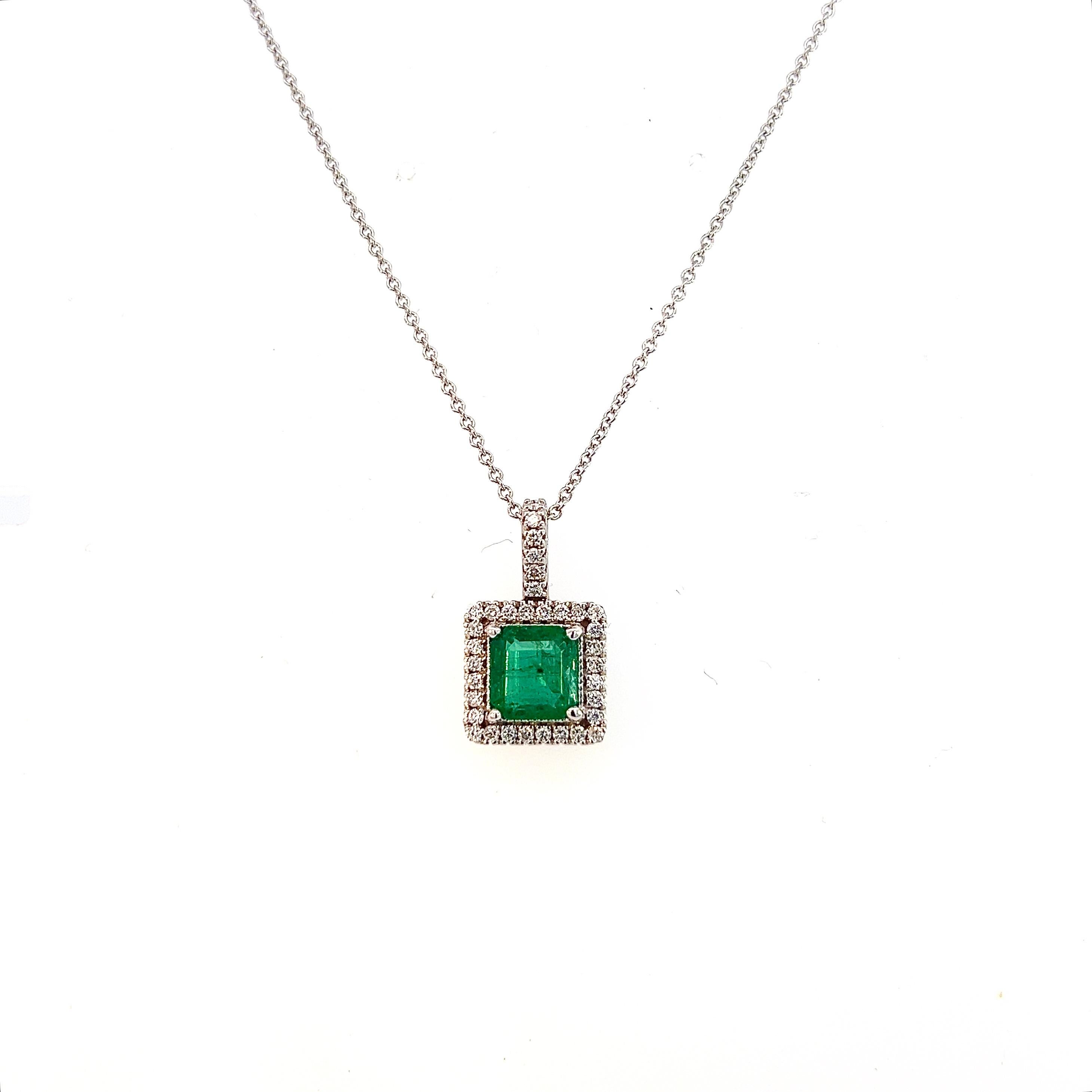 Natural Emerald Diamond Necklace 18" 14k WG 2 TCW Certified For Sale