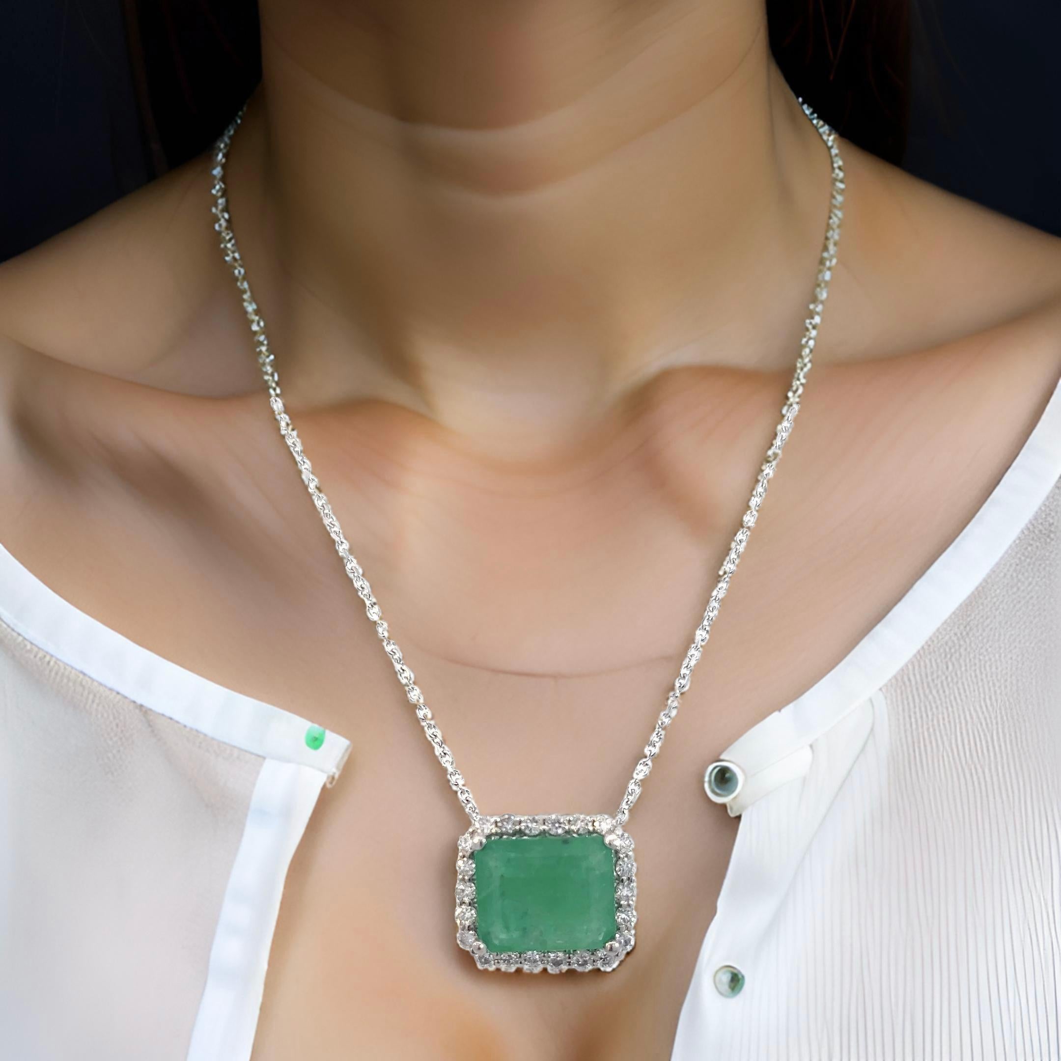 Natural Emerald Diamond Necklace 18" 14k White Gold 2.64 TCW Certified