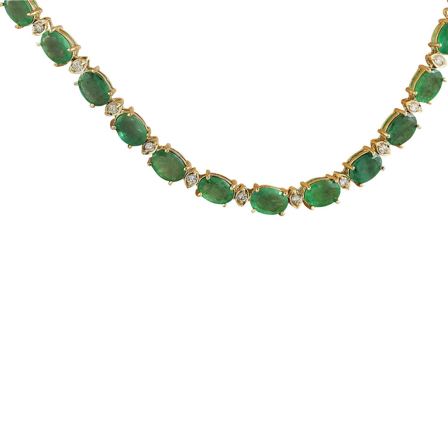 Oval Cut Natural Emerald Diamond Necklace in 14 Karat Solid Yellow Gold  For Sale
