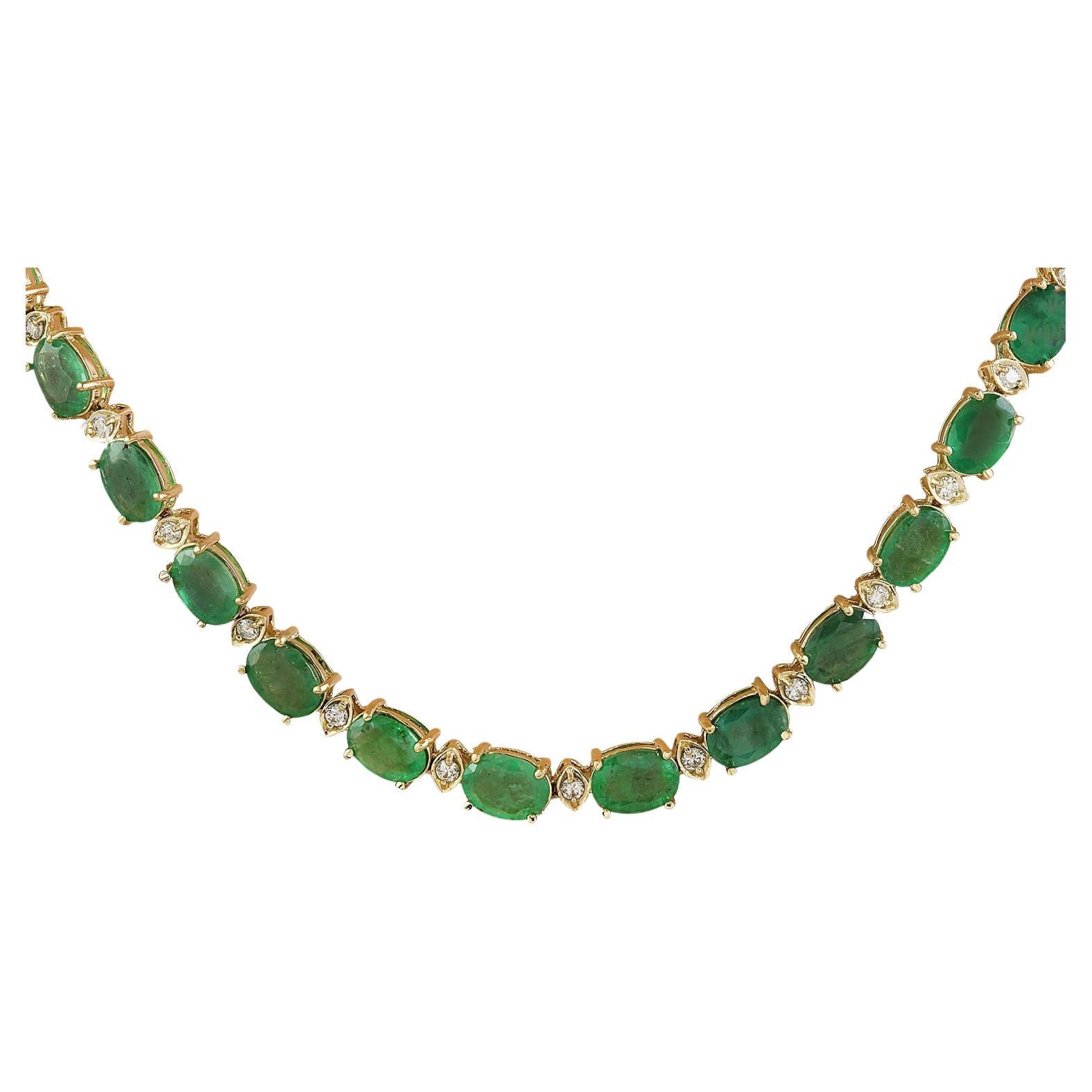 Natural Emerald Diamond Necklace in 14 Karat Solid Yellow Gold  For Sale