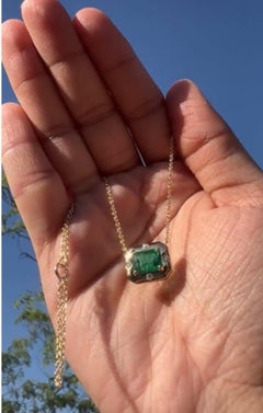 Emerald & Diamond Pendant Necklace in 14K Gold, India, 1.73 Ct.
