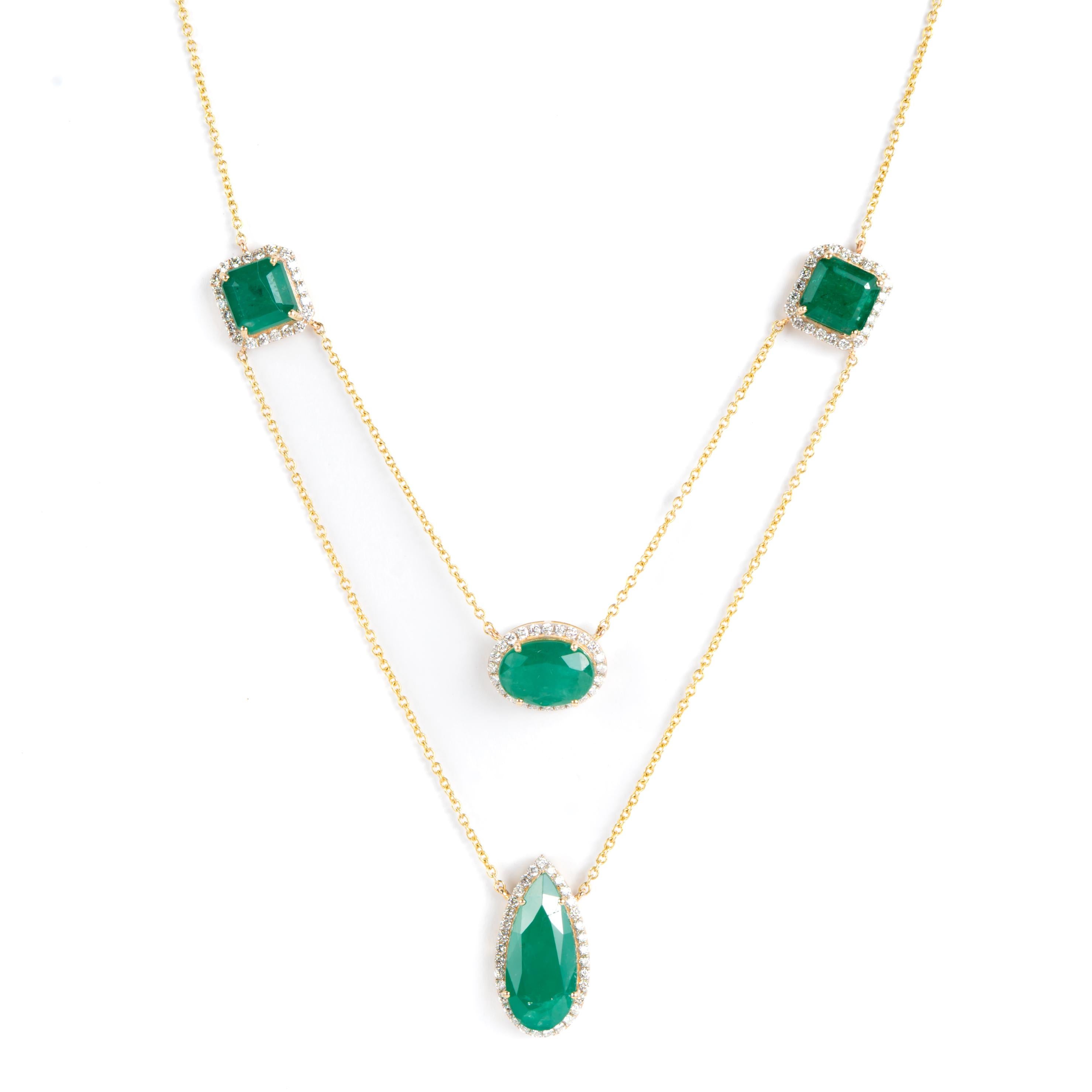 Collana di smeraldi naturali e diamanti in oro 14k In condizioni Nuovo in vendita a jaipur, IN
