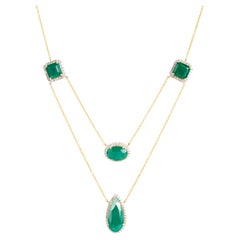 Collar de Esmeralda natural y diamantes en oro de 14k