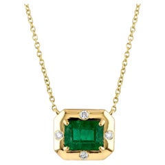 Emerald & Diamond Pendant Necklace in 14K Gold, India, 1.73 Ct.