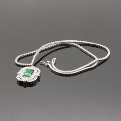 Natural Emerald Diamond Necklace, Vintage Wedding Necklace