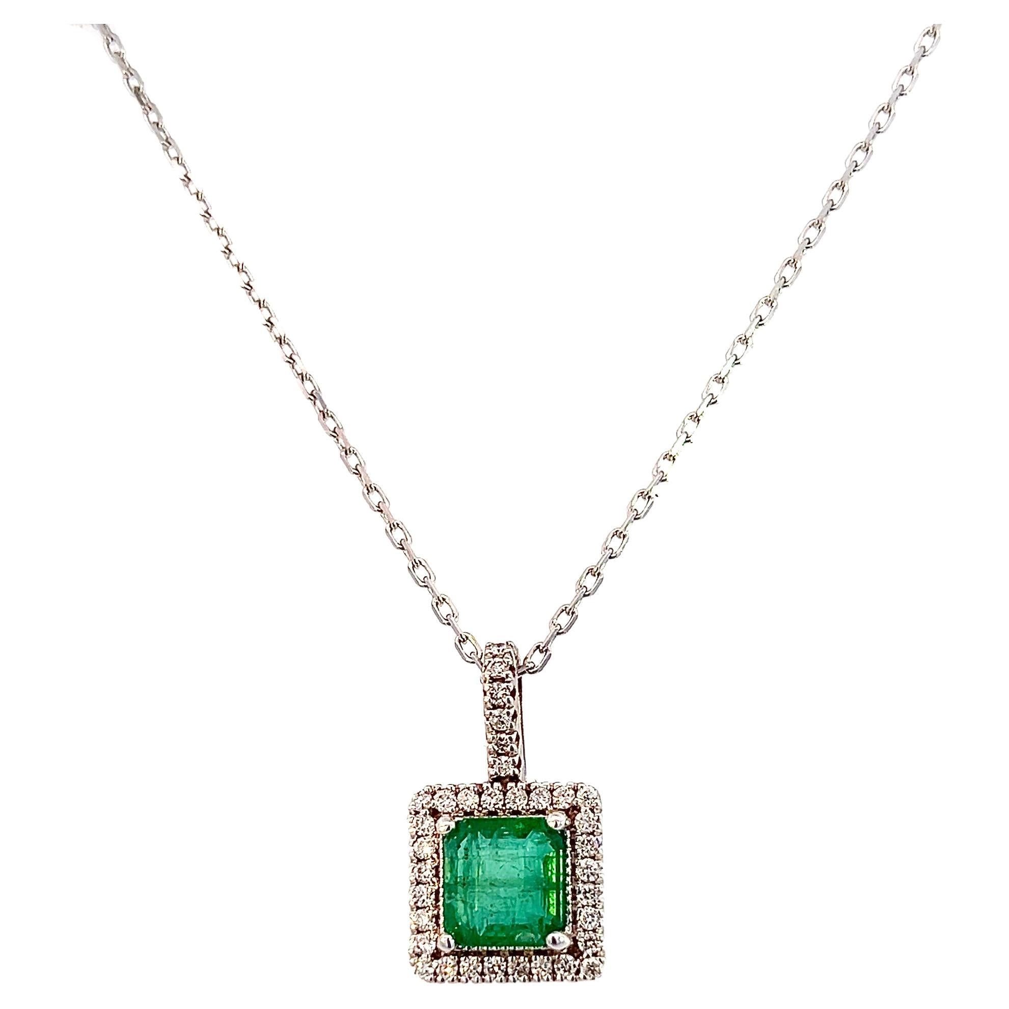 Natural Emerald Diamond Pendant 18" 14k WG 2.05 TCW Certified For Sale