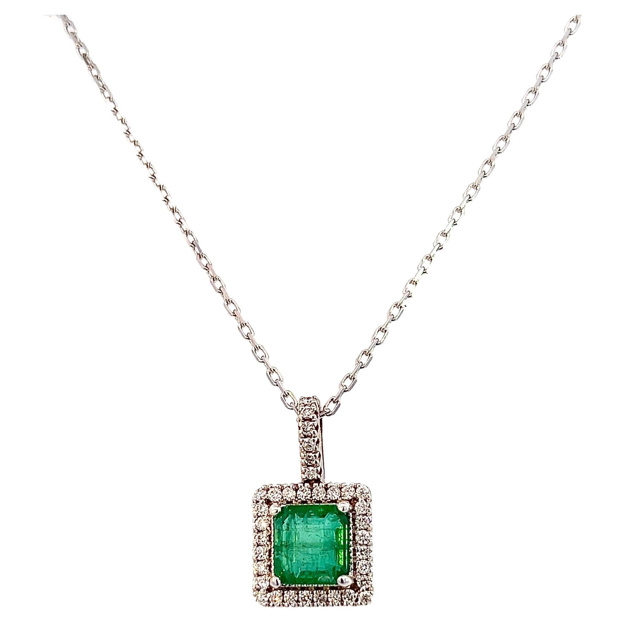 Natural Emerald Diamond Pendant 18" 14k WG 2.05 TCW Certified