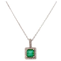 Natural Emerald Diamond Pendant 18" 14k WG 2.05 TCW Certified
