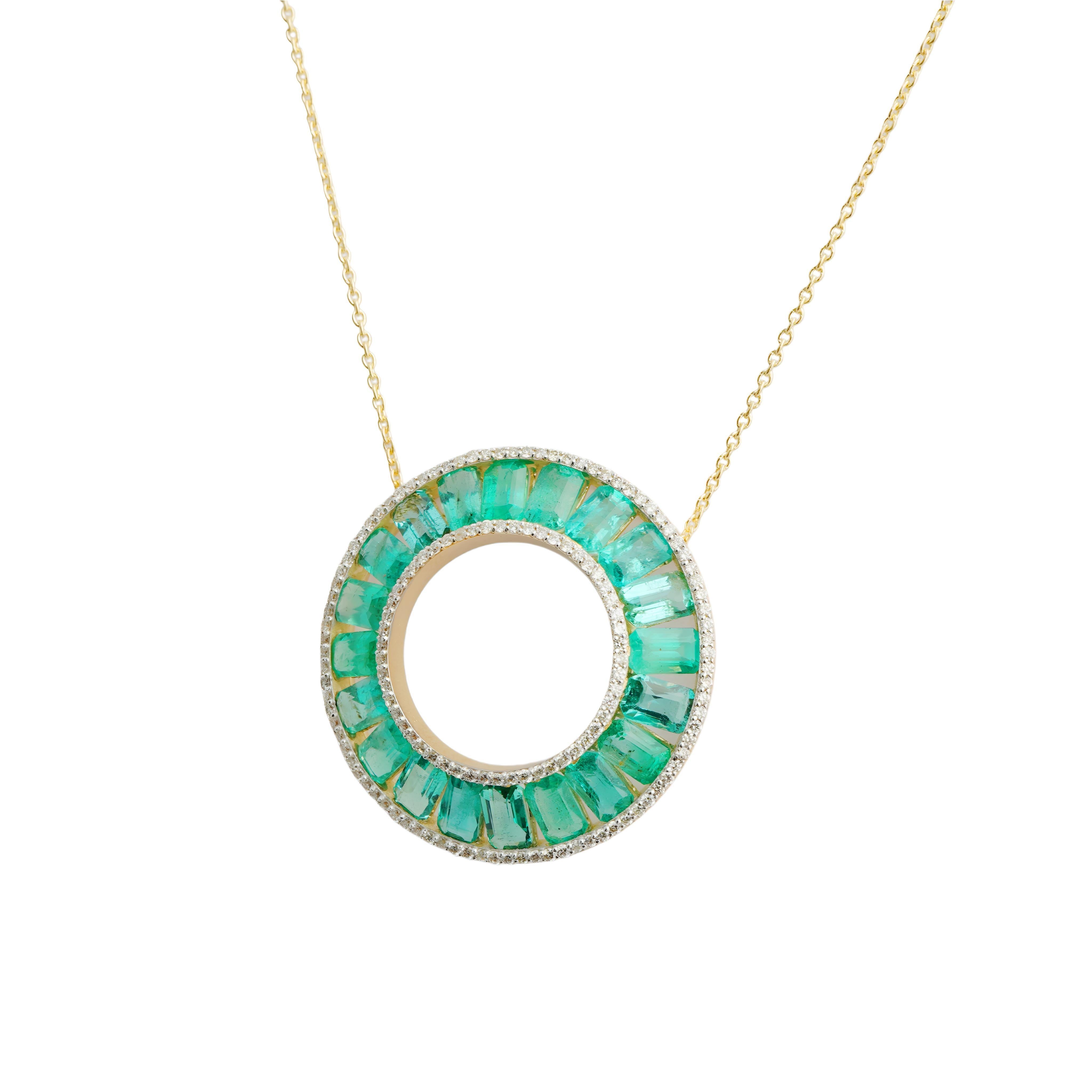 Natural emerald diamond pendant in 14k gold im Zustand „Neu“ im Angebot in jaipur, IN