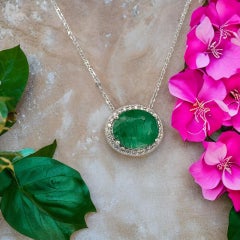 Natural Emerald Diamond Pendant Necklace 15" 14k WG 4.06 TCW Certified