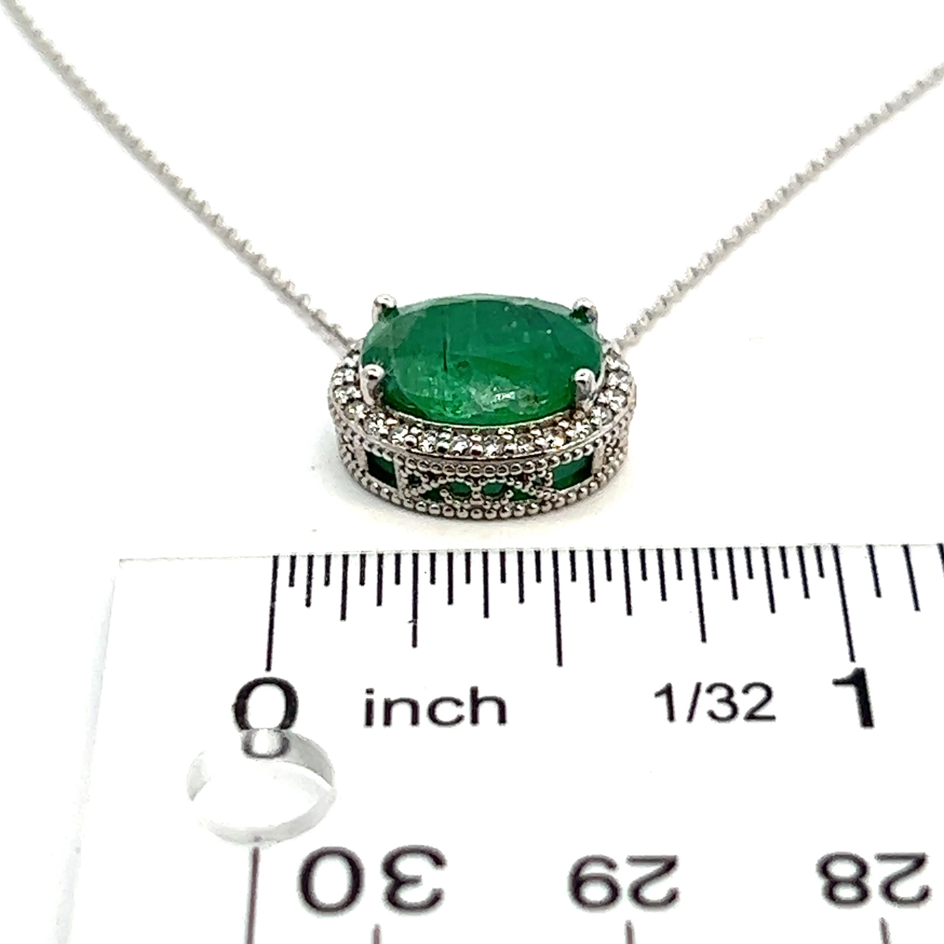 Oval Cut Natural Emerald Diamond Pendant Necklace 15