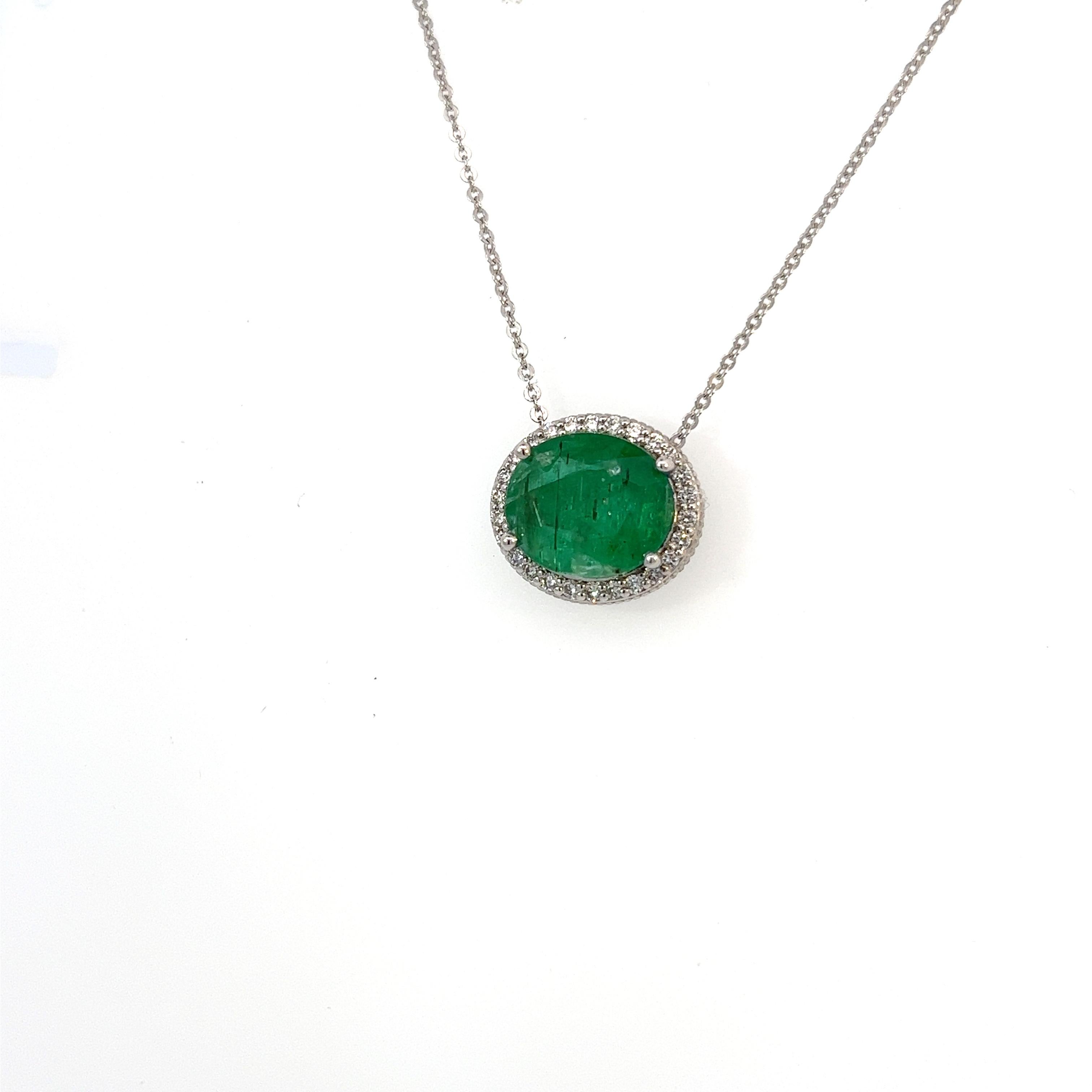 Natural Emerald Diamond Pendant Necklace 15