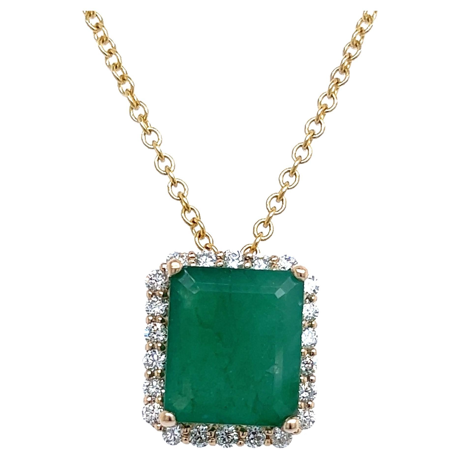 Natürliche Smaragd-Diamant-Anhänger-Halskette 14k Gelbgold 5,05 TCW zertifiziert im Angebot