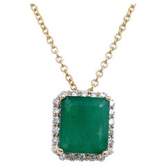Natural Emerald Diamond Pendant Necklace 14k Yellow Gold 5.05 TCW Certified