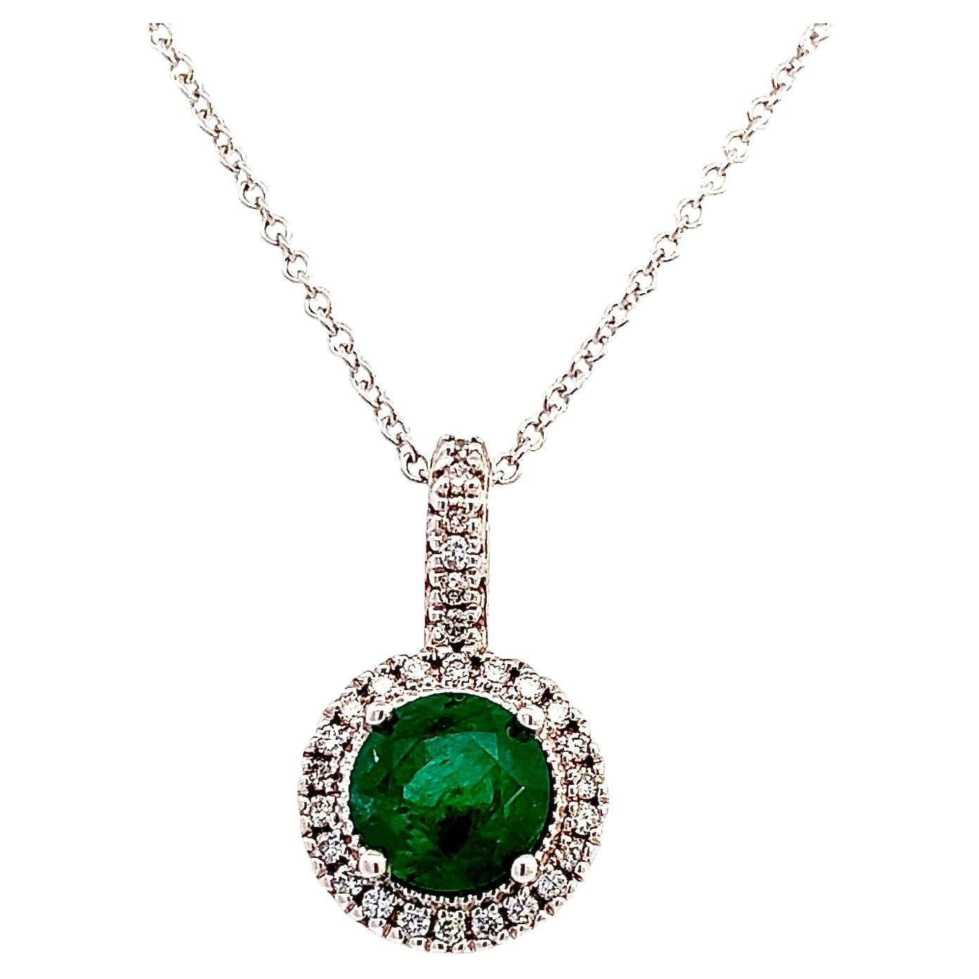 Natural Emerald Diamond Pendant Necklace 18" 14k W Gold 1.90 TCW Certified For Sale