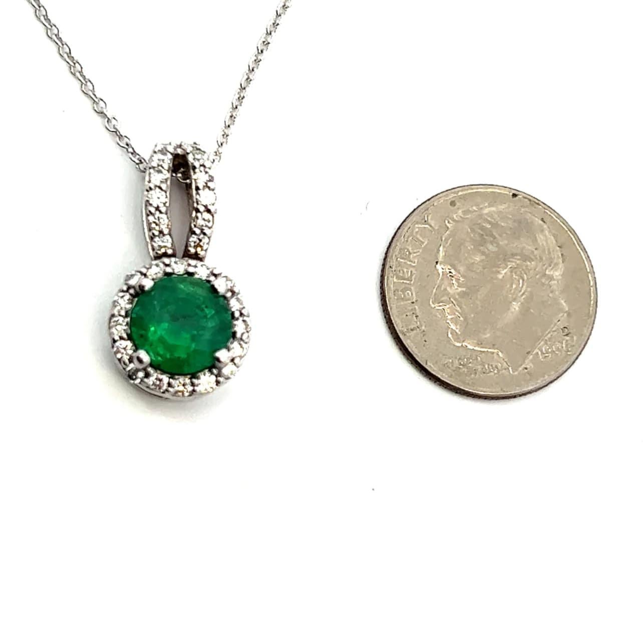 Emerald Cut Natural Emerald Diamond Pendant Necklace 18