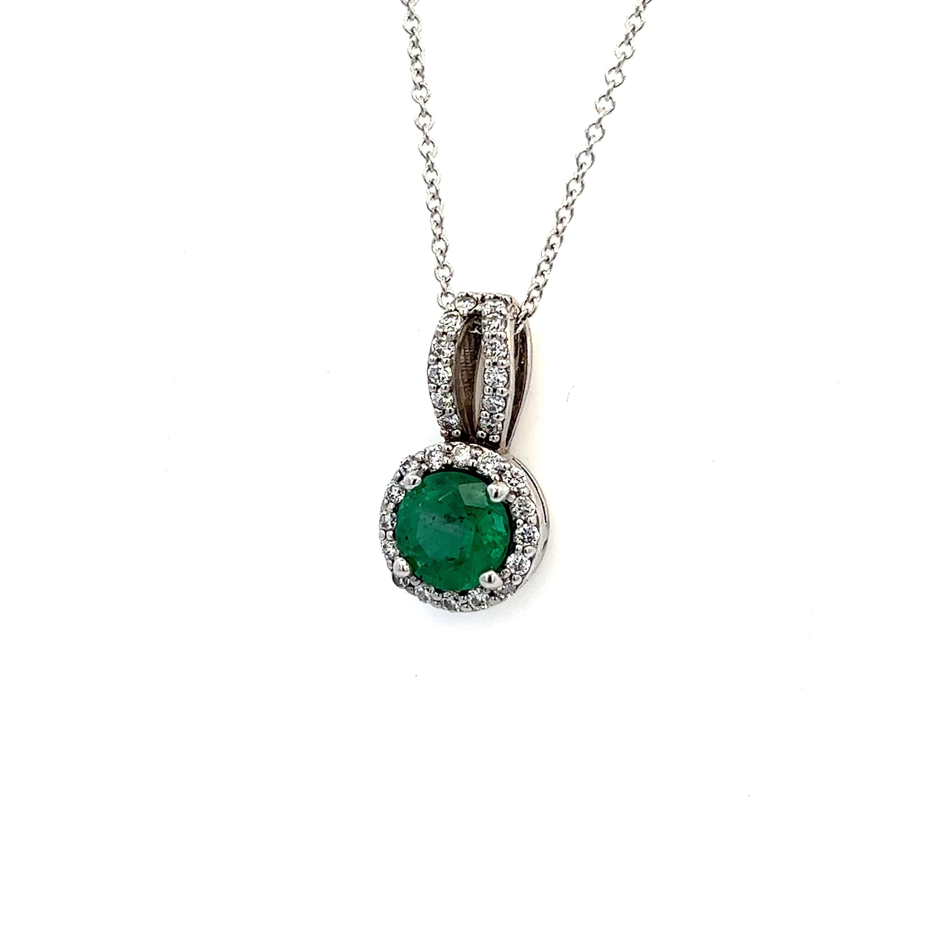 Women's Natural Emerald Diamond Pendant Necklace 18