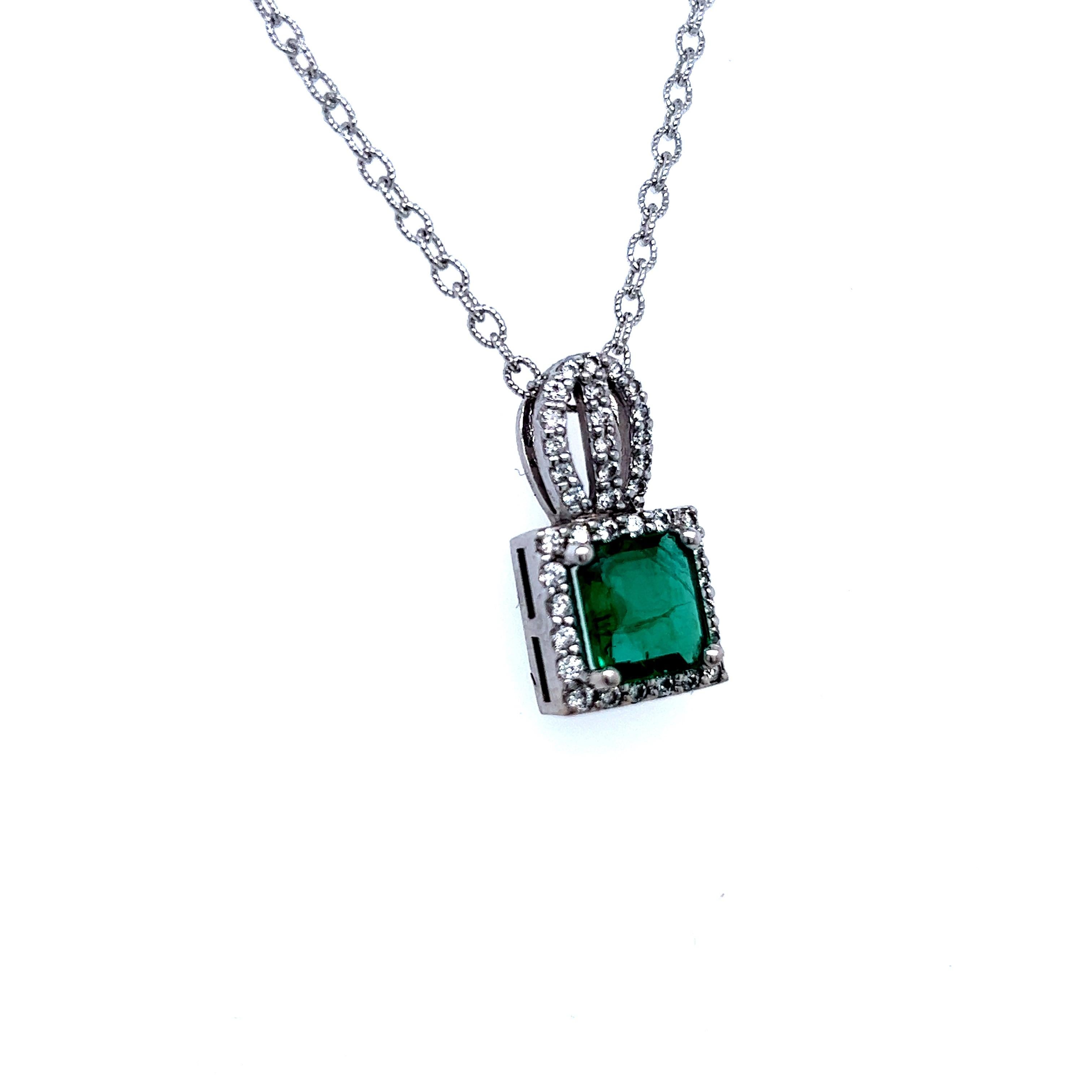 Natürliche Smaragd-Diamant-Anhänger-Halskette 18