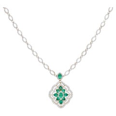 Natural Emerald diamond pendant necklace gold / Diamond 18k yellow gold chain