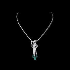 Natural Emerald and Diamond Pendant Necklace, 18K White Gold, 1.82ct