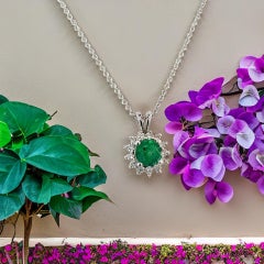 Natural Emerald Diamond Pendant With Chain 17.5" 14k WG 1.35 TCW Certified