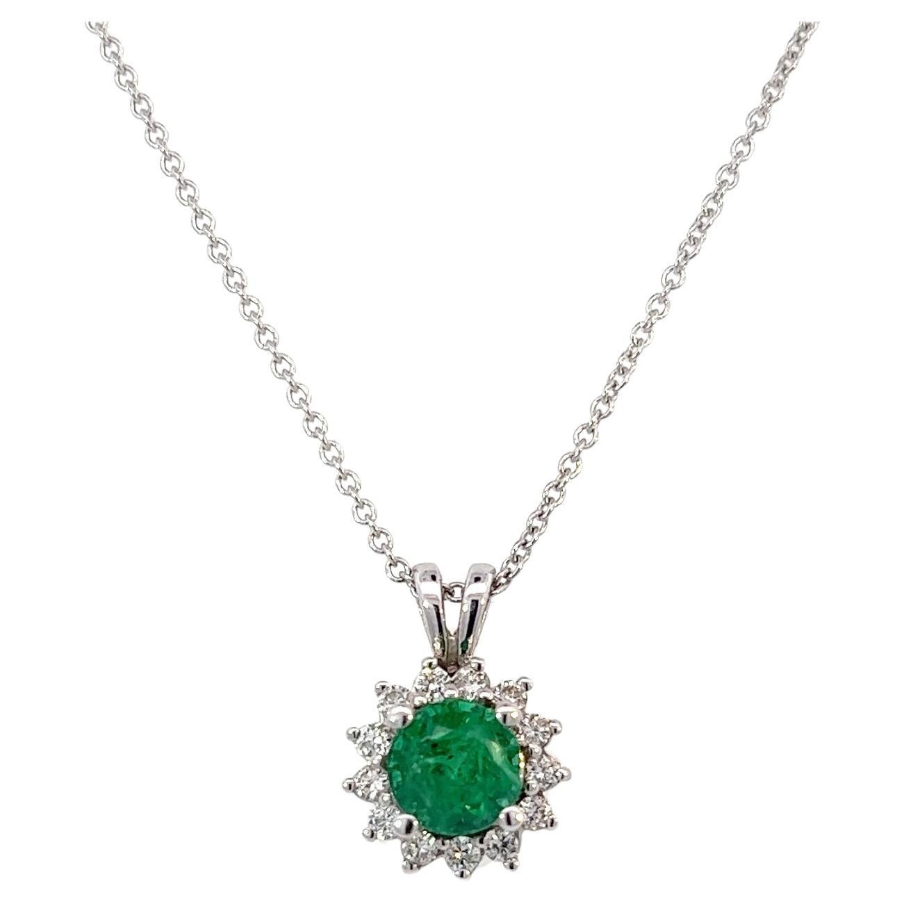 Natural Emerald Diamond Pendant With Chain 17.5" 14k WG 1.35 TCW Certified For Sale
