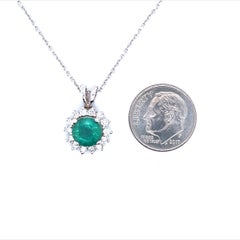 Natural Emerald Diamond Pendant with Chain 14k White Gold 2 TCW Certified