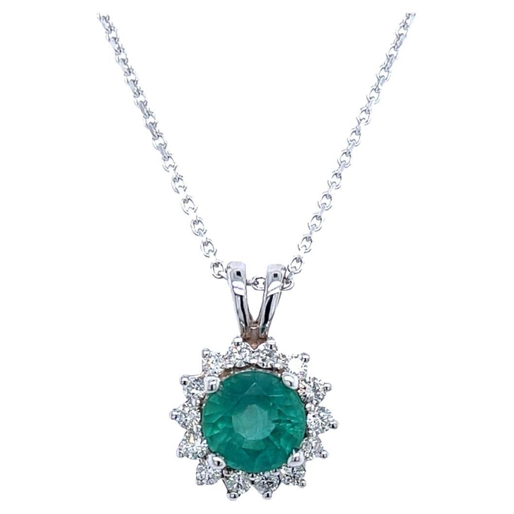 Natural Emerald Diamond Pendant with Chain 14k White Gold 2 TCW Certified