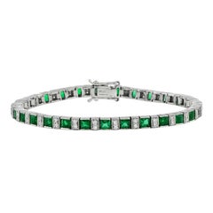 Natural Emerald Diamond Platinum Bracelet