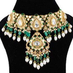 Natural Emerald & Diamond Polki Necklace set in 14k Gold