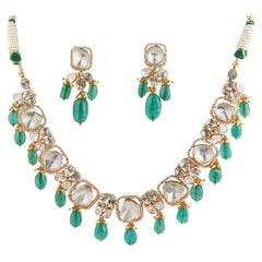 Natural emerald diamond Polki necklace in 14k gold
