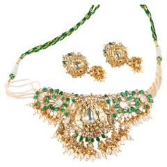 Natural Emerald & diamond Polki  Necklace set in 14k gold
