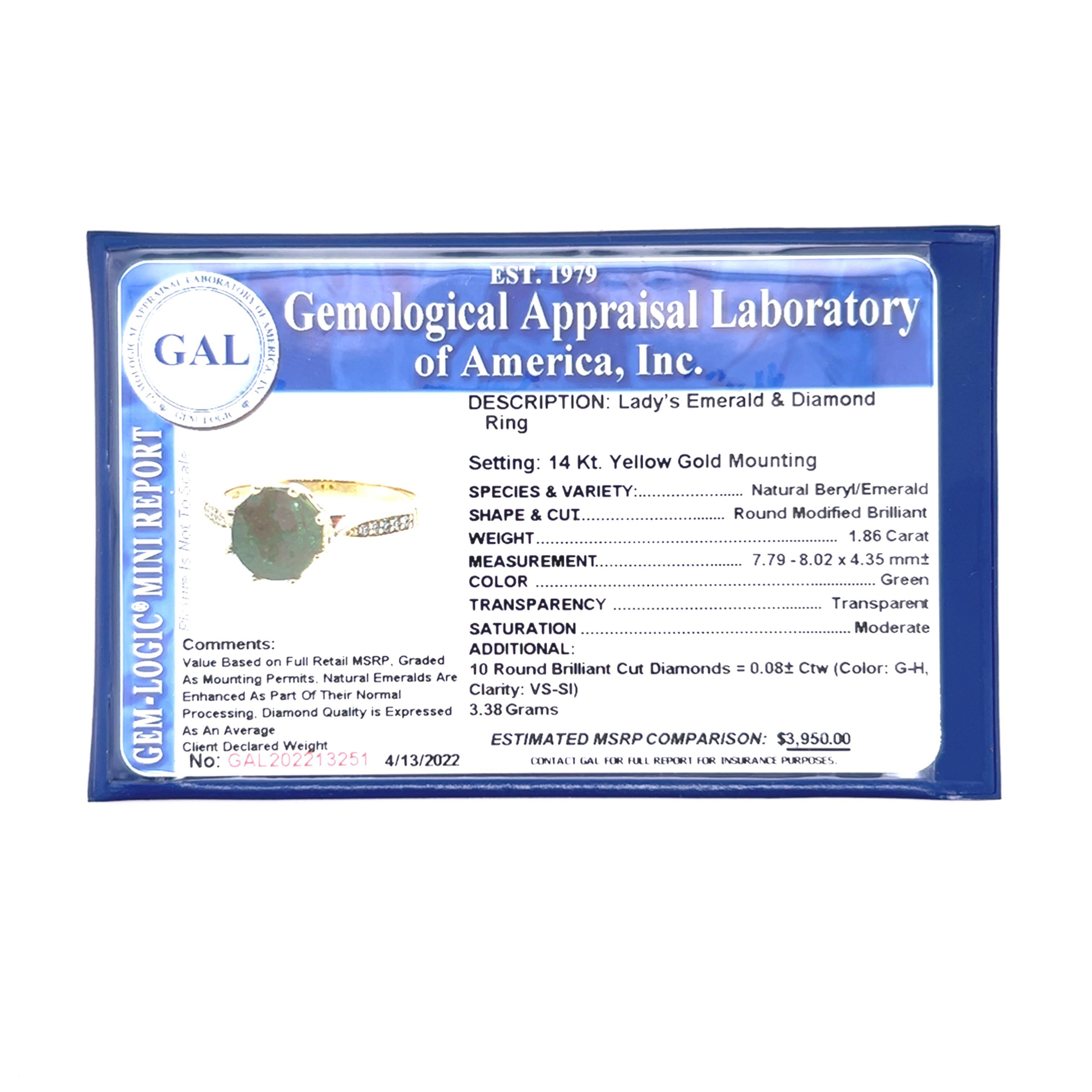 Natural Emerald Diamond Ring 14k Gold 1.94 TCW Certified 6