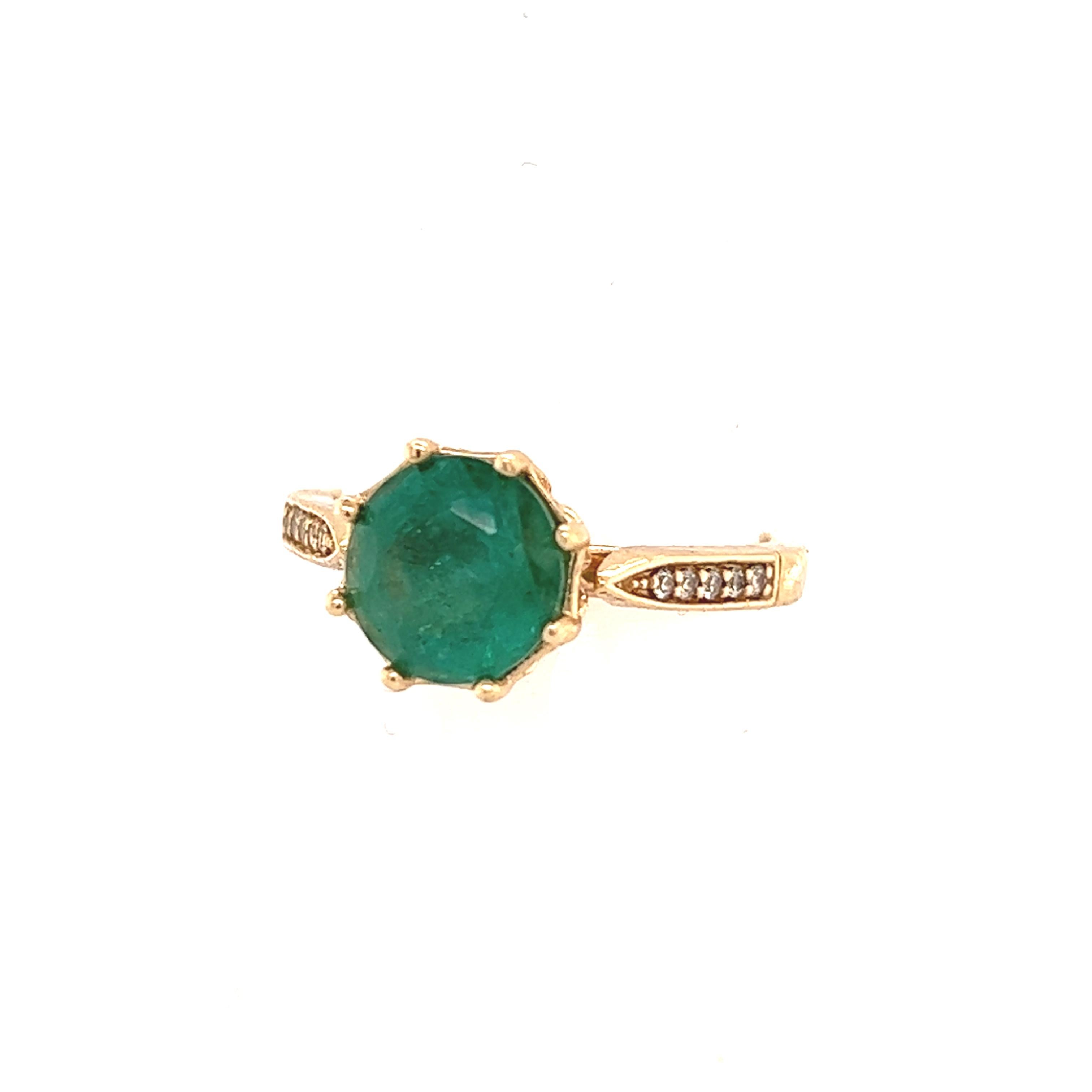 Round Cut Natural Emerald Diamond Ring 14k Gold 1.94 TCW Certified