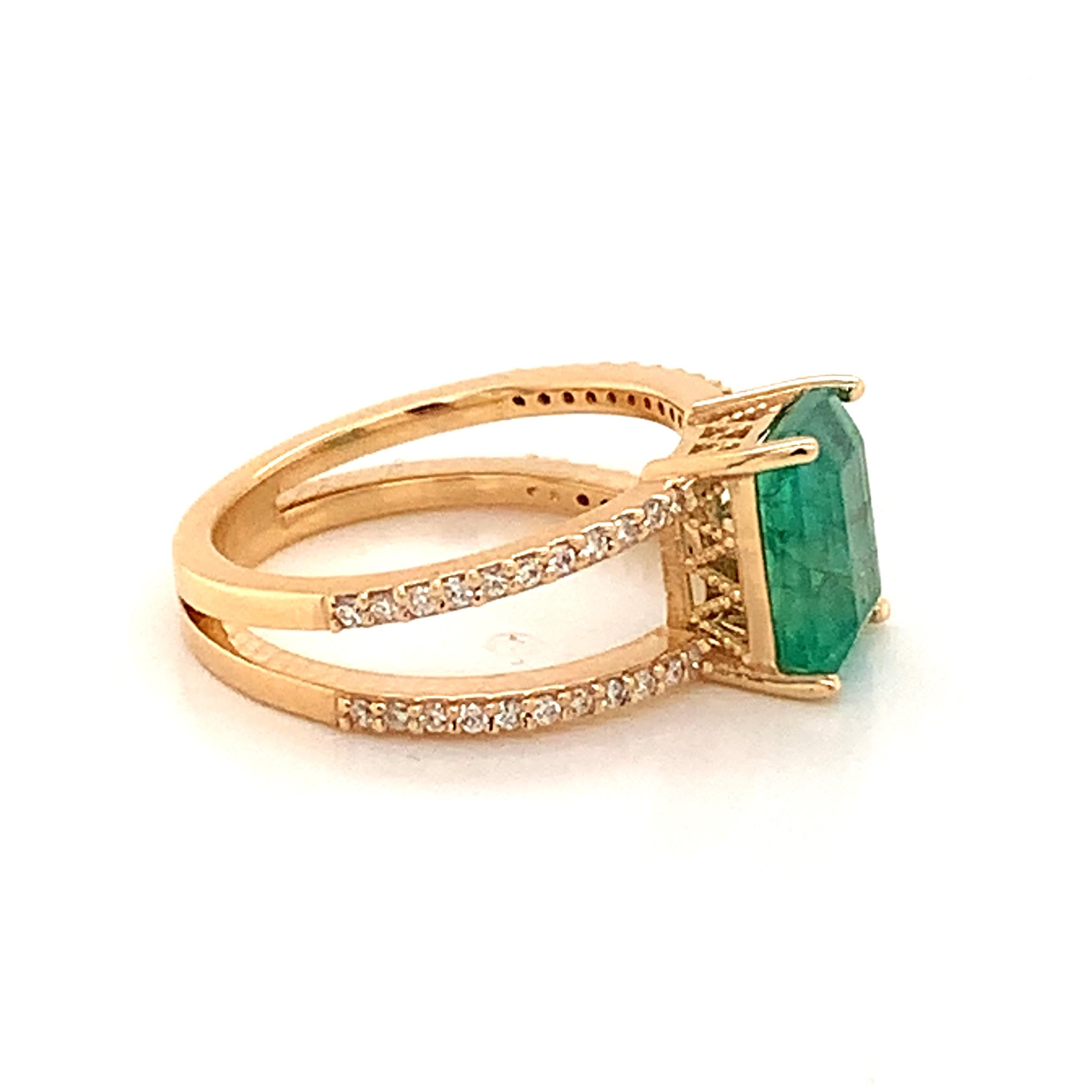 Natural Emerald Diamond Ring 14k Gold 2.32 TCW Certified For Sale 2