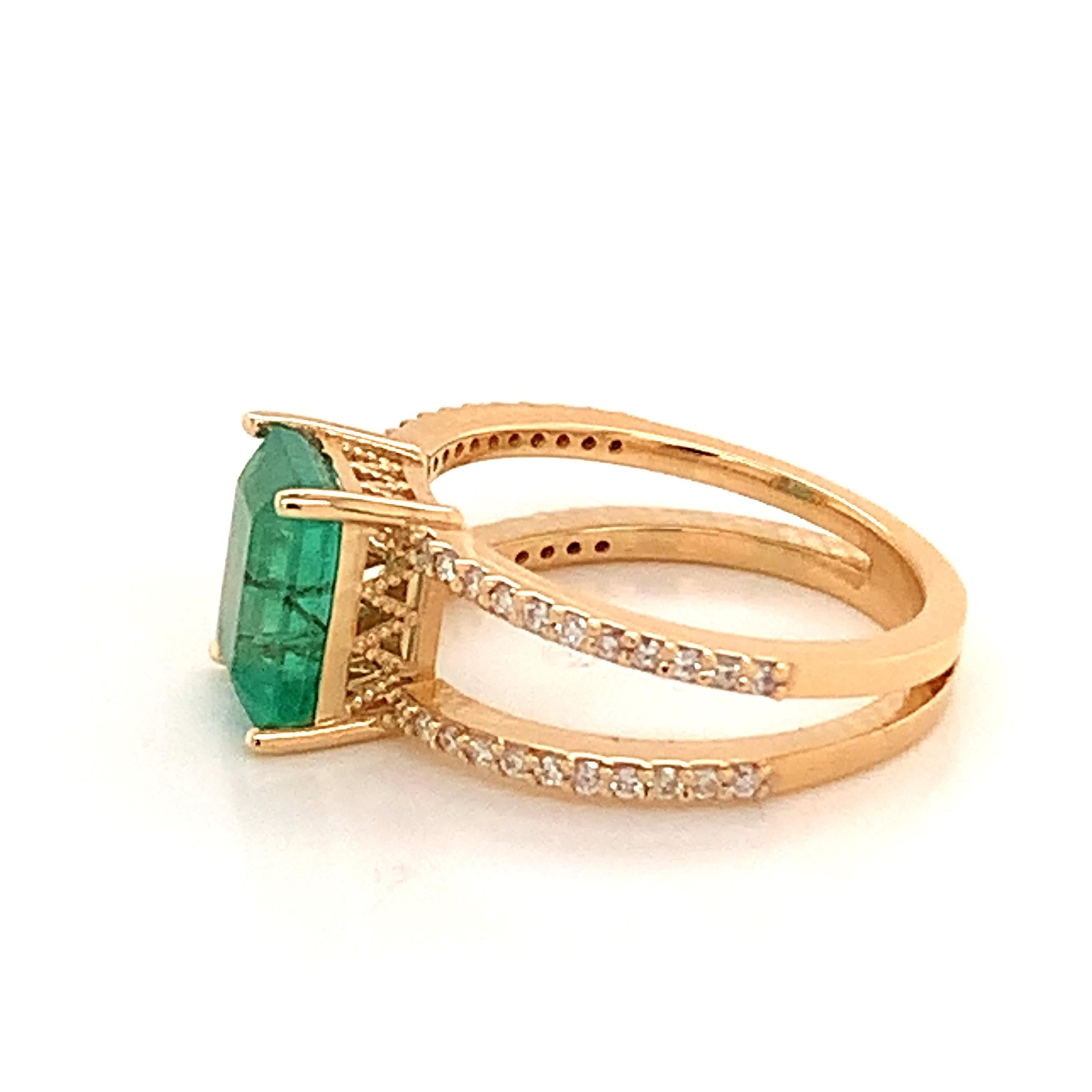 Natural Emerald Diamond Ring 14k Gold 2.32 TCW Certified For Sale 3