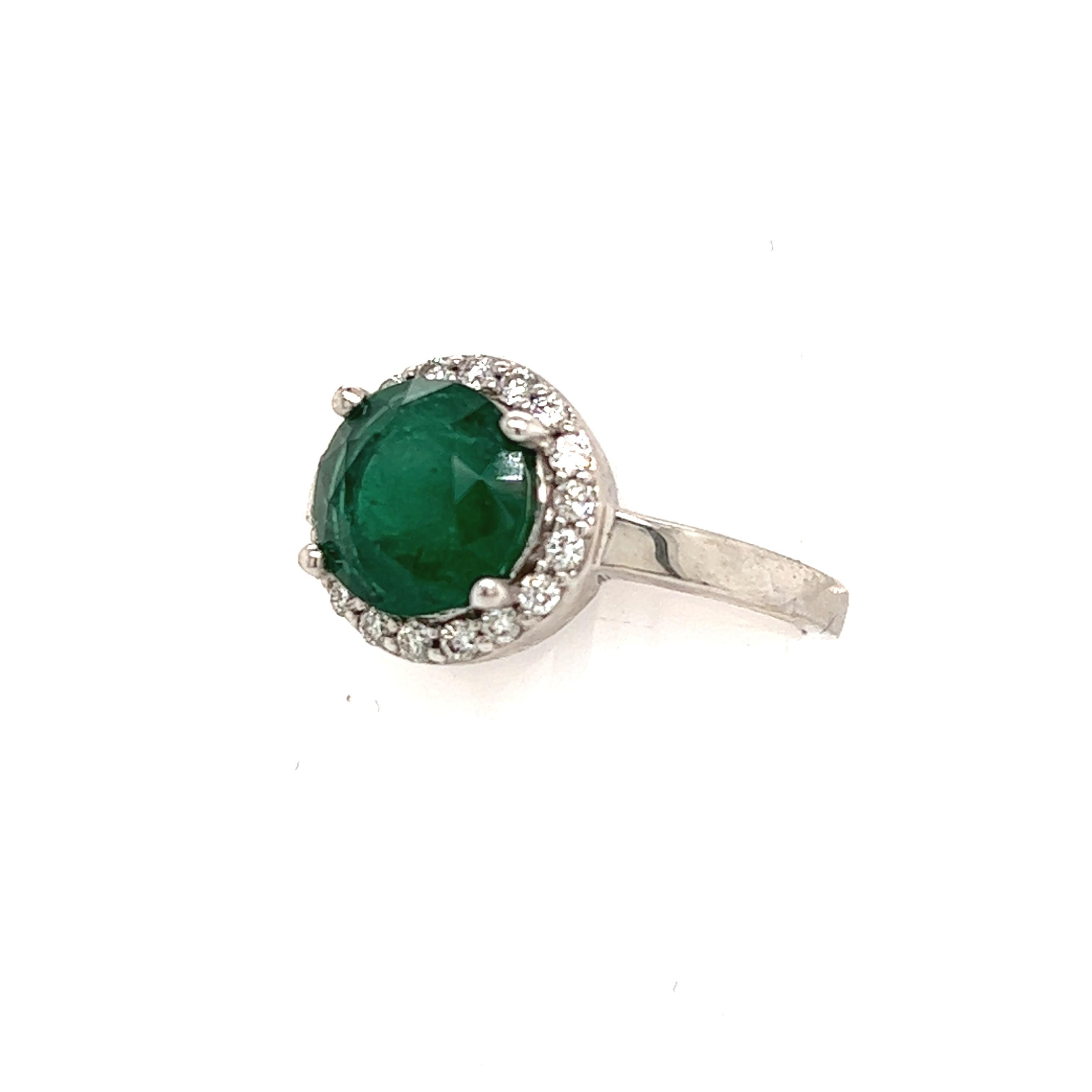 Round Cut Natural Emerald Diamond Ring 14k Gold 2.83 TCW Certified For Sale