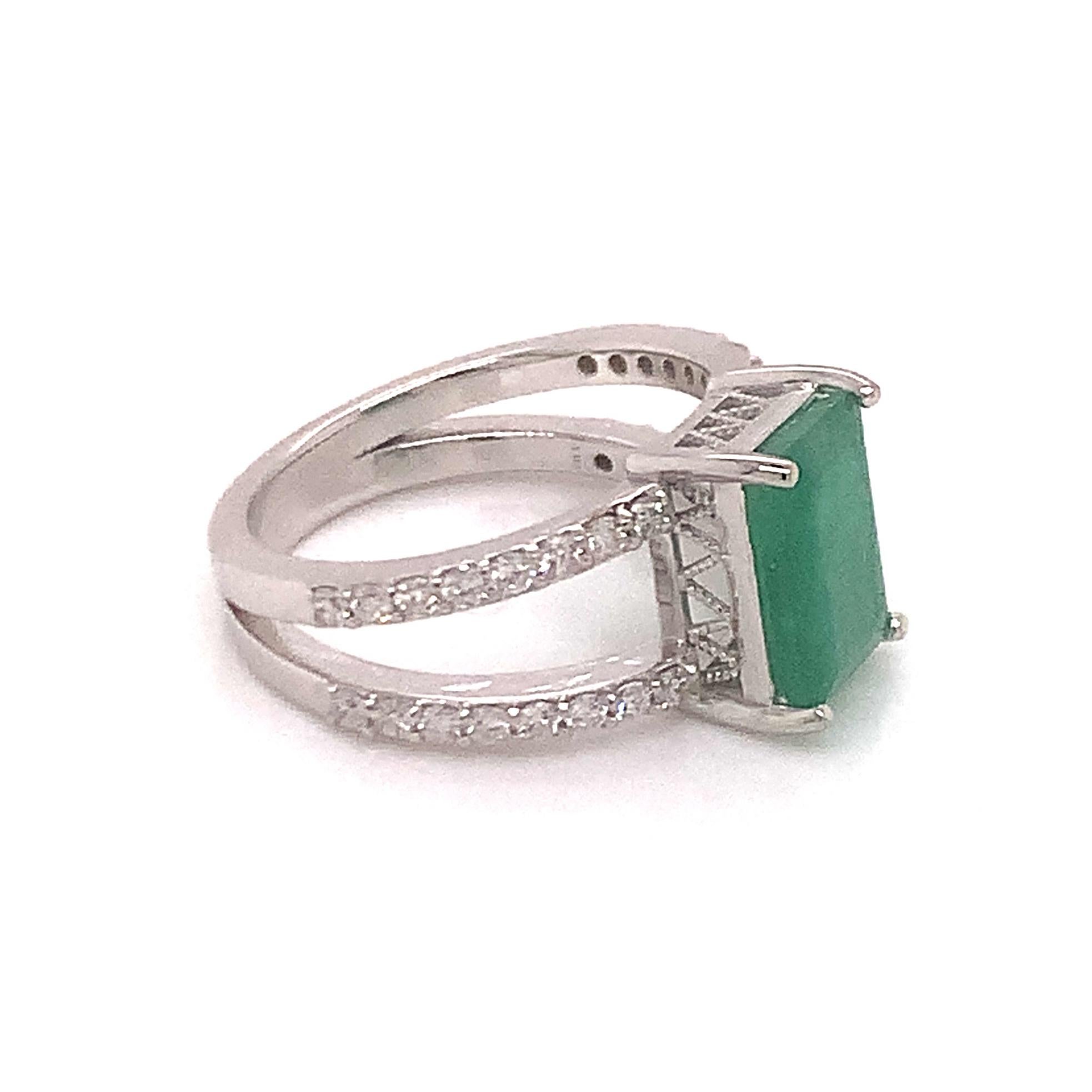 Natural Emerald Diamond Ring 14k Gold 2.85 TCW Certified For Sale 3