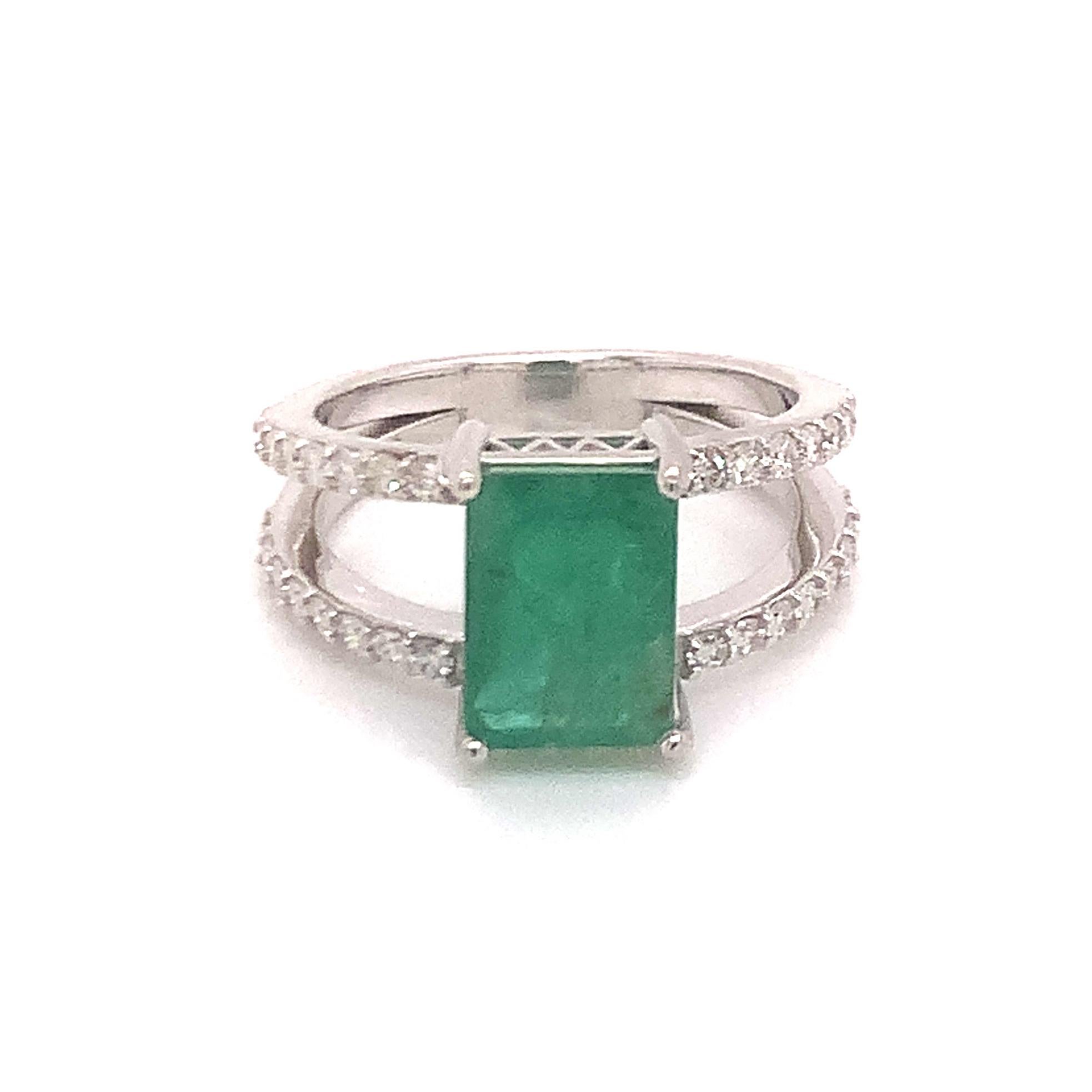 Natural Emerald Diamond Ring 14k Gold 2.85 TCW Certified For Sale 4