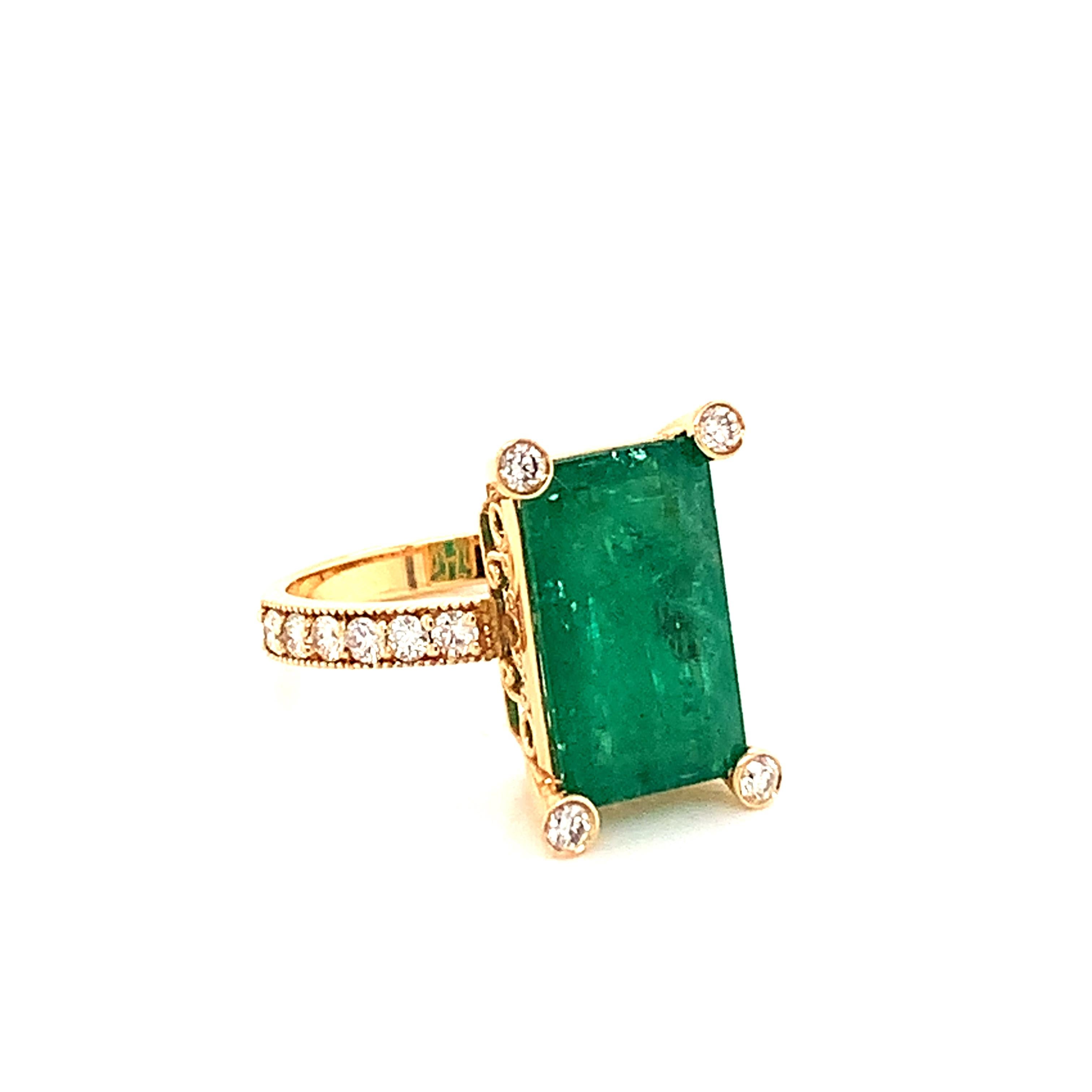 Emerald Cut Natural Emerald Diamond Ring 14k Gold 4.37 TCW GIA Certified For Sale