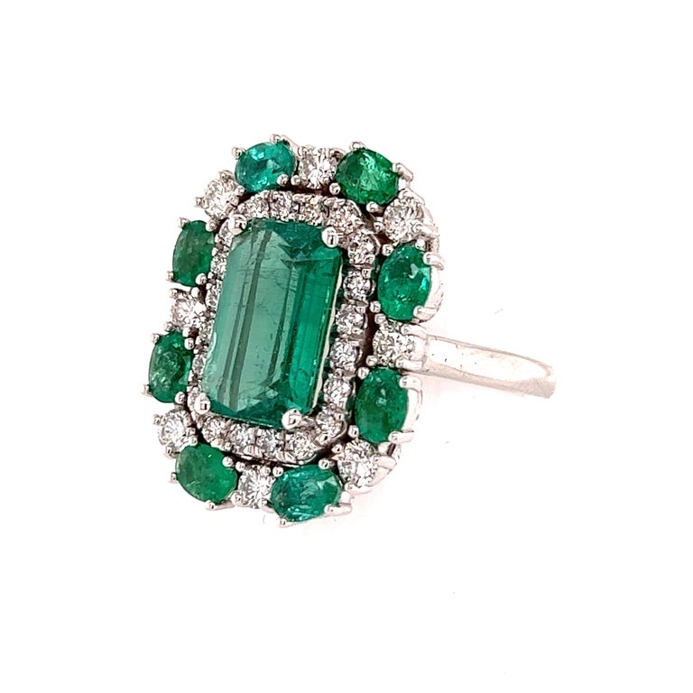 Natural Emerald Diamond Ring 14k Gold 4.52 TCW GIA Certified For Sale 1