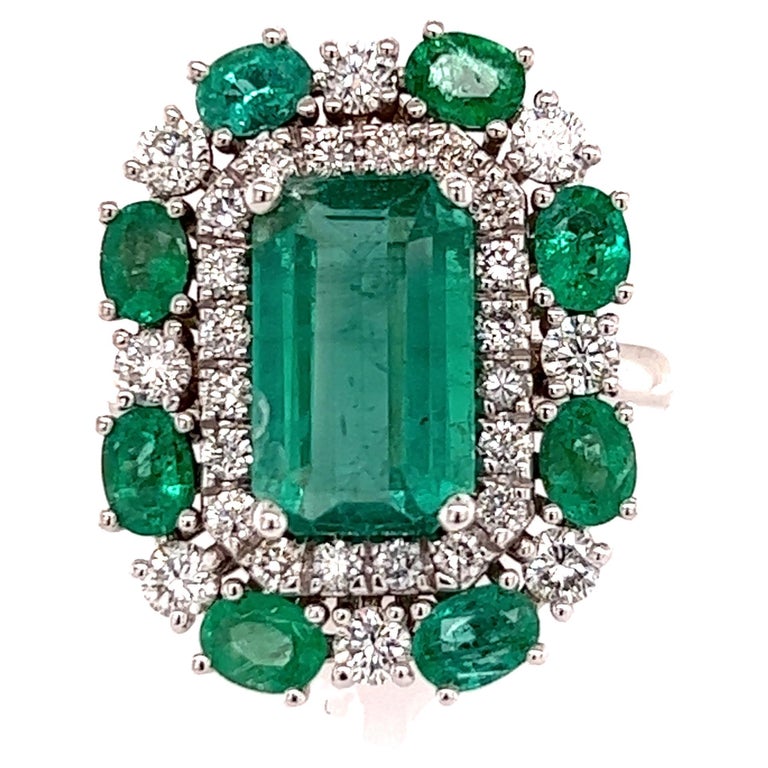 Natural Emerald Diamond Ring 14k Gold 4.52 TCW GIA Certified For Sale